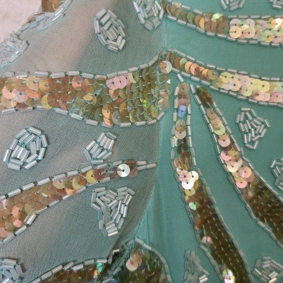 Turquoise fully beaded/sequined dress Kathryn Conover by night size 10 - Picture 3 of 7